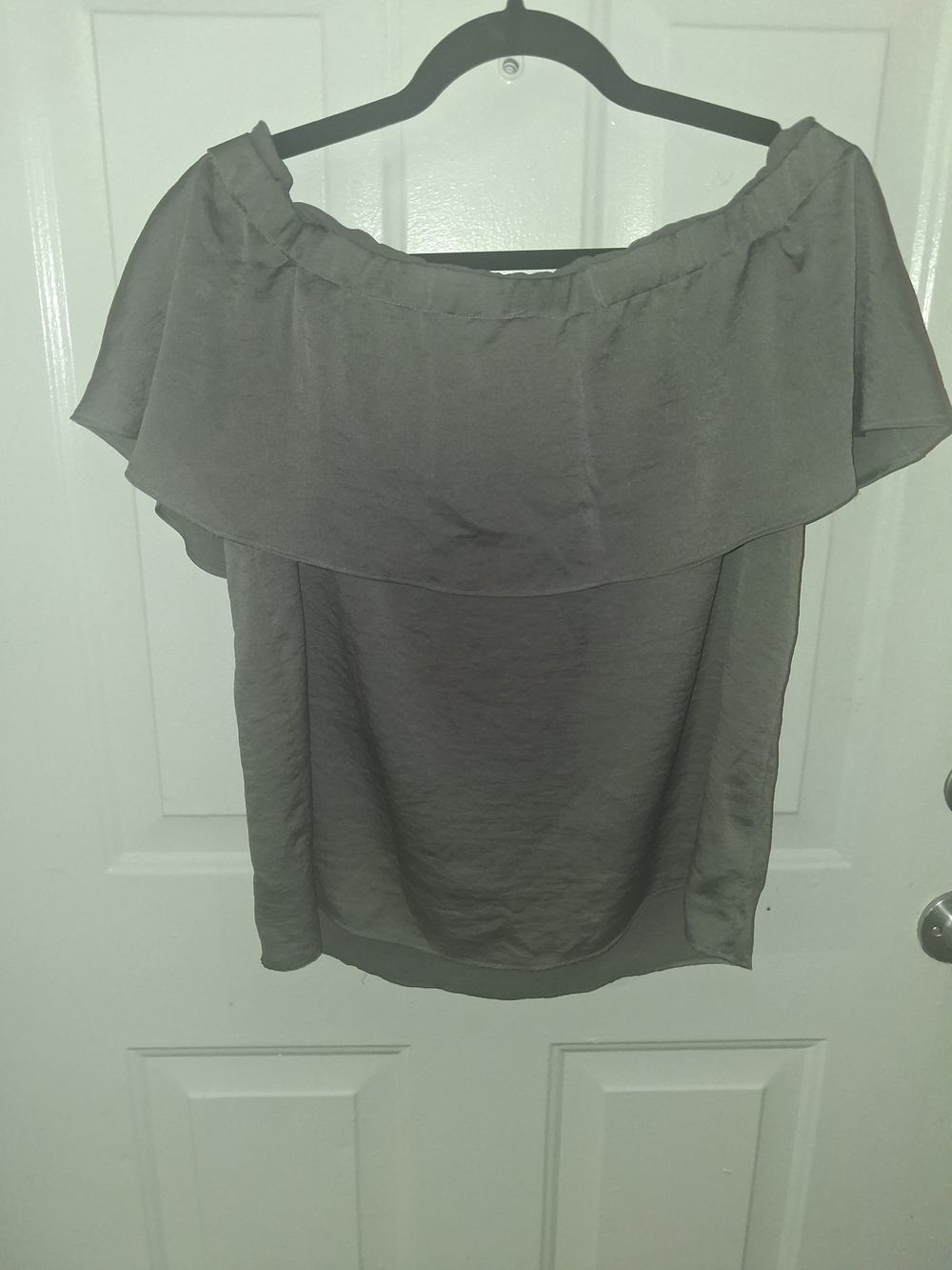 Express Gray Off-Shoulder Ruffle Blouse